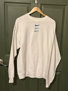 White Crewneck Sweatshirt with Blue Drip Swoosh